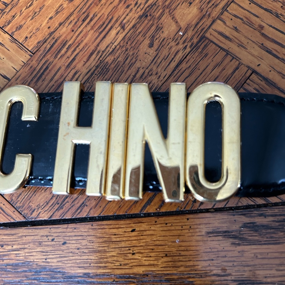 Moschino Black Leather Belt with Gold Letters - Picture 8 of 16